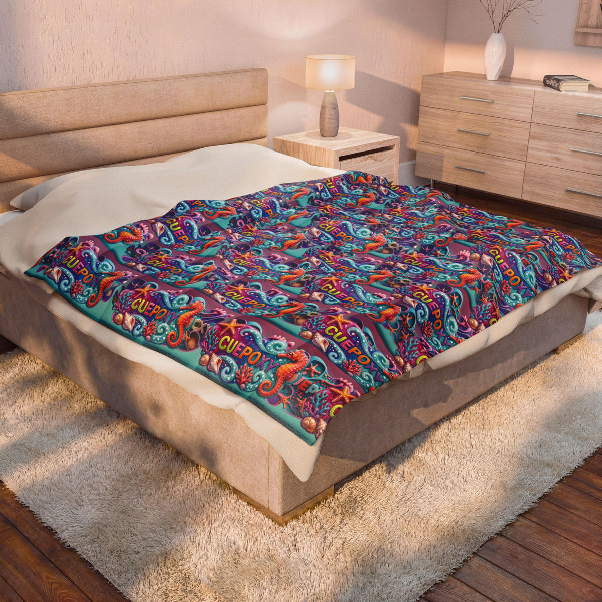 Ocean Art Velveteen Plush Blanket – CuepoxyGift | Ultra-Soft One-Side Print, 3 Sizes