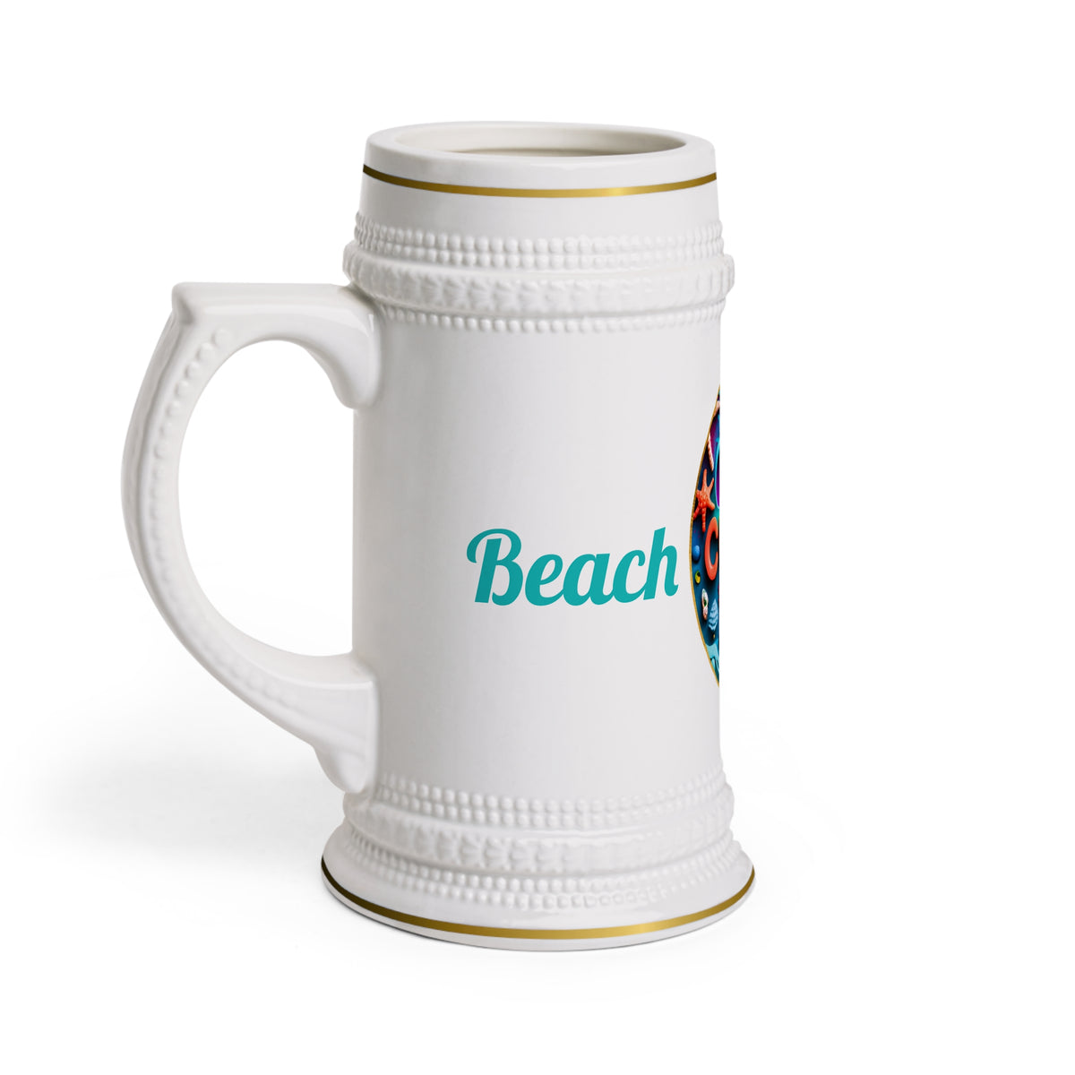 Ocean Art Beer Stein Mug 22oz – CuepoxyGift | Ceramic Gold Detail Stein