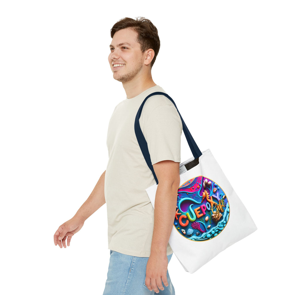 Ocean Art All-Over Print Tote Bag – CuepoxyGift Beach Design | 3 Sizes