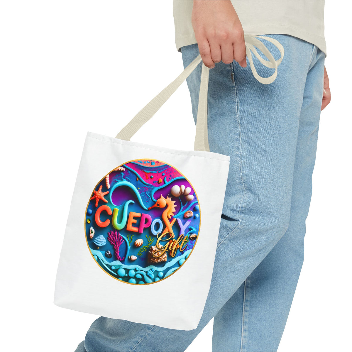 Ocean Art All-Over Print Tote Bag – CuepoxyGift Beach Design | 3 Sizes