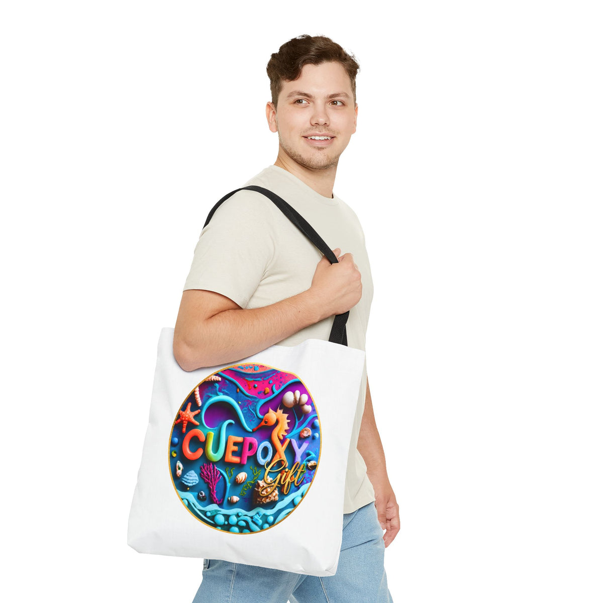 Ocean Art All-Over Print Tote Bag – CuepoxyGift Beach Design | 3 Sizes