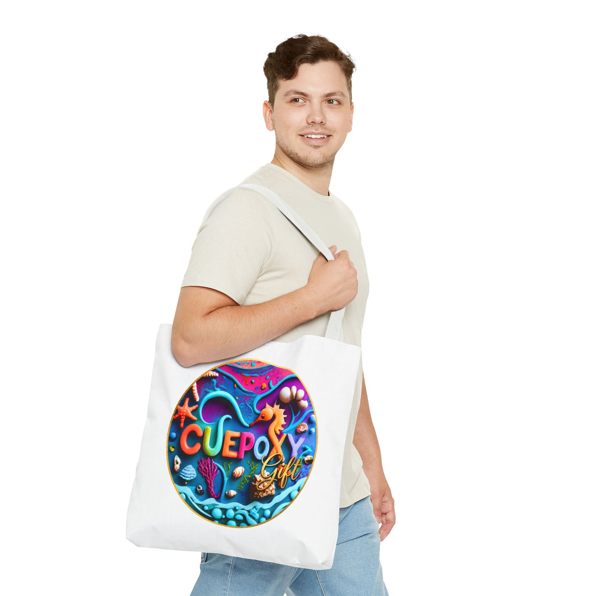 Ocean Art All-Over Print Tote Bag – CuepoxyGift Beach Design | 3 Sizes