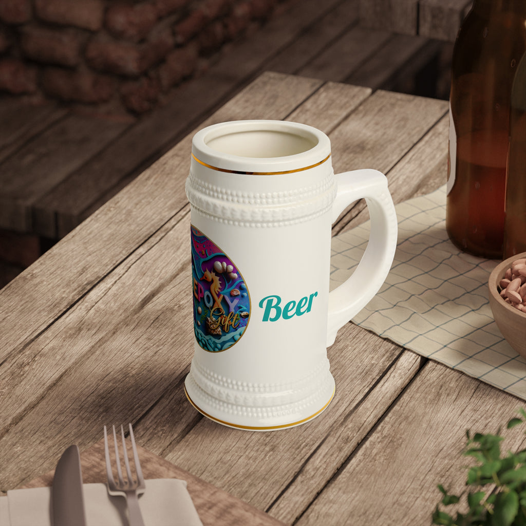Ocean Art Beer Stein Mug 22oz – CuepoxyGift | Ceramic Gold Detail Stein