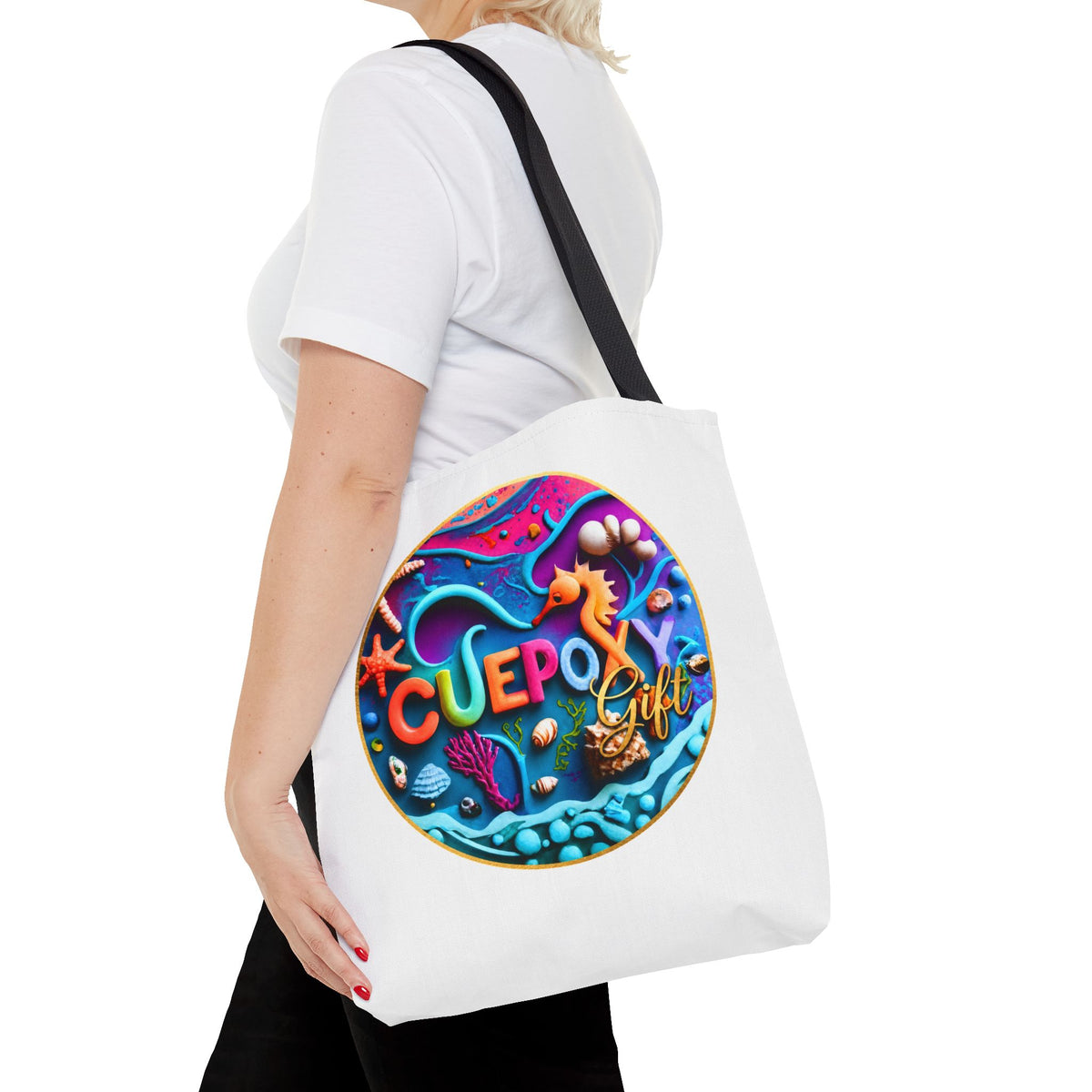 Ocean Art All-Over Print Tote Bag – CuepoxyGift Beach Design | 3 Sizes