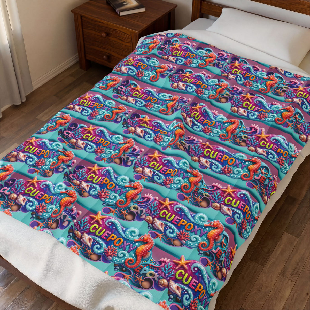 Ocean Art Velveteen Plush Blanket – CuepoxyGift | Ultra-Soft One-Side Print, 3 Sizes