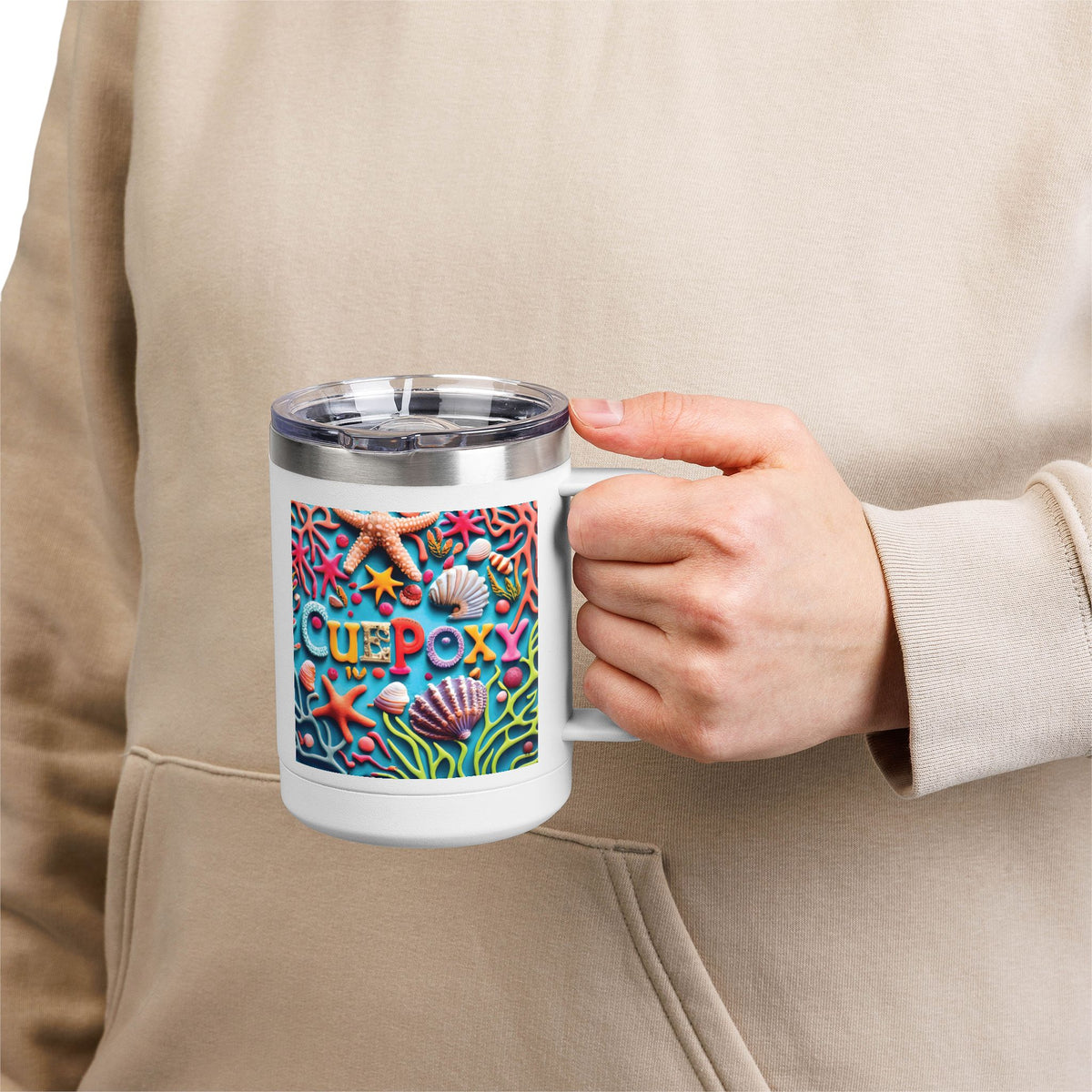 Ocean Art Coffee Mug Tumbler 15oz – CuepoxyGift | Insulated Stainless Steel Handle Mug