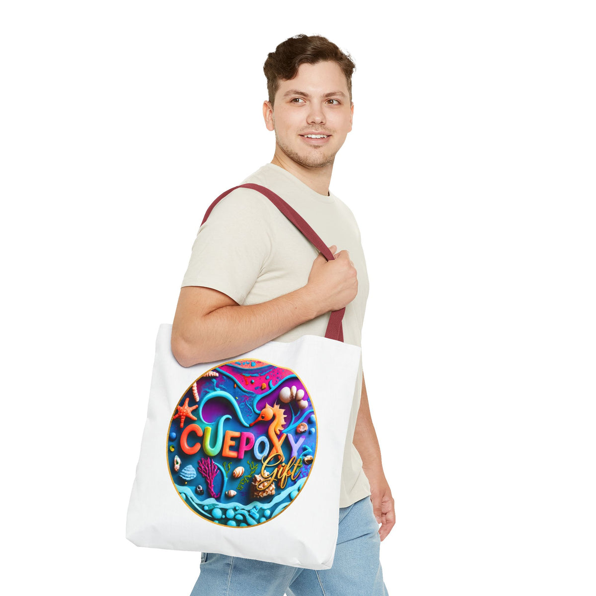 Ocean Art All-Over Print Tote Bag – CuepoxyGift Beach Design | 3 Sizes