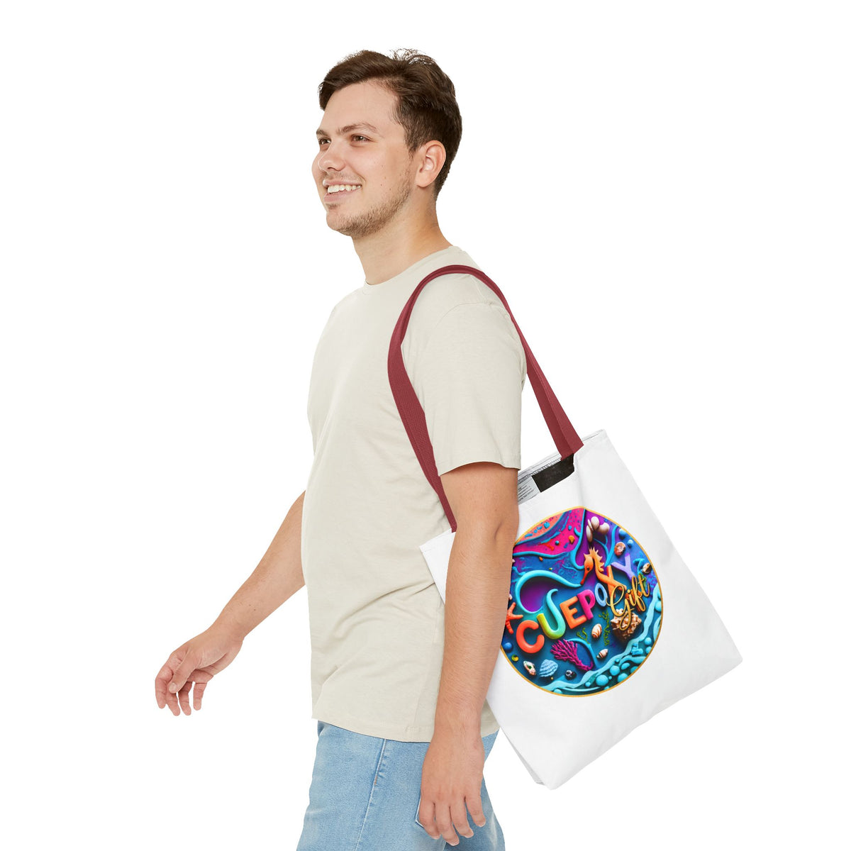Ocean Art All-Over Print Tote Bag – CuepoxyGift Beach Design | 3 Sizes