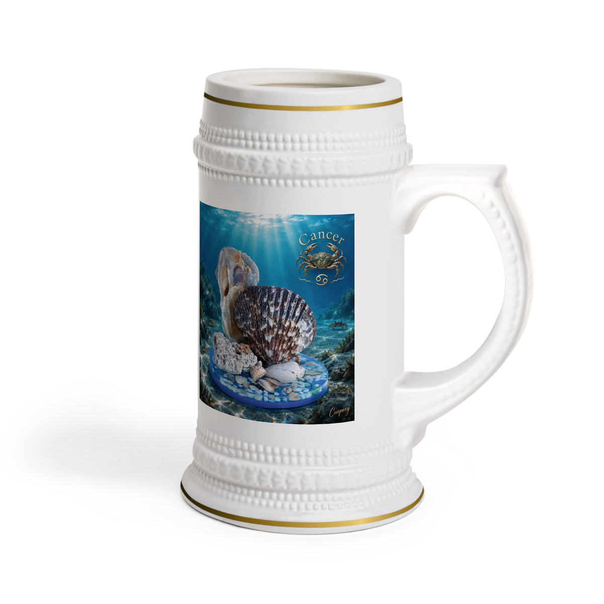 Cancer Zodiac Beer Stein – A Sanctuary Beneath the Waves | 22 oz