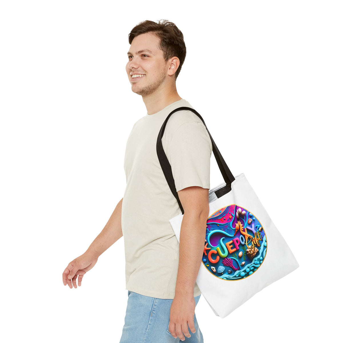 Ocean Art All-Over Print Tote Bag – CuepoxyGift Beach Design | 3 Sizes