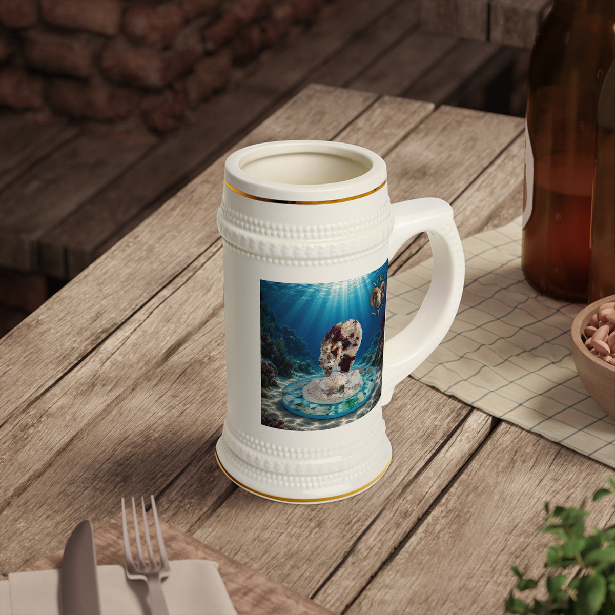 Aries Zodiac Beer Stein – A Spark Beneath the Waves | 22 oz