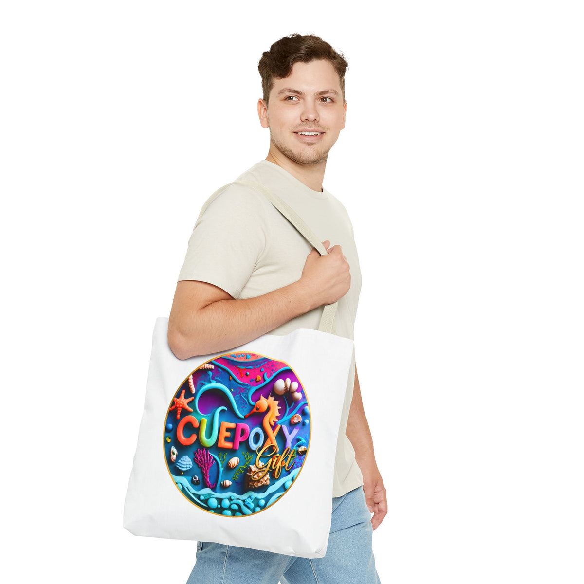 Ocean Art All-Over Print Tote Bag – CuepoxyGift Beach Design | 3 Sizes