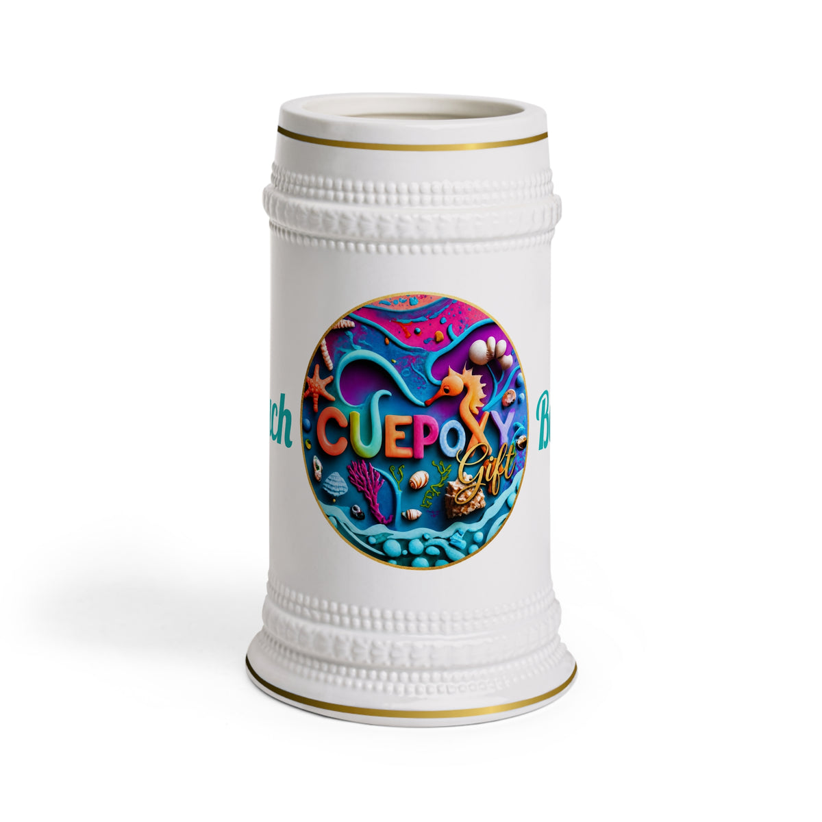 Ocean Art Beer Stein Mug 22oz – CuepoxyGift | Ceramic Gold Detail Stein