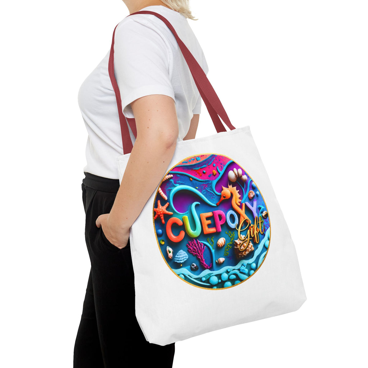 Ocean Art All-Over Print Tote Bag – CuepoxyGift Beach Design | 3 Sizes