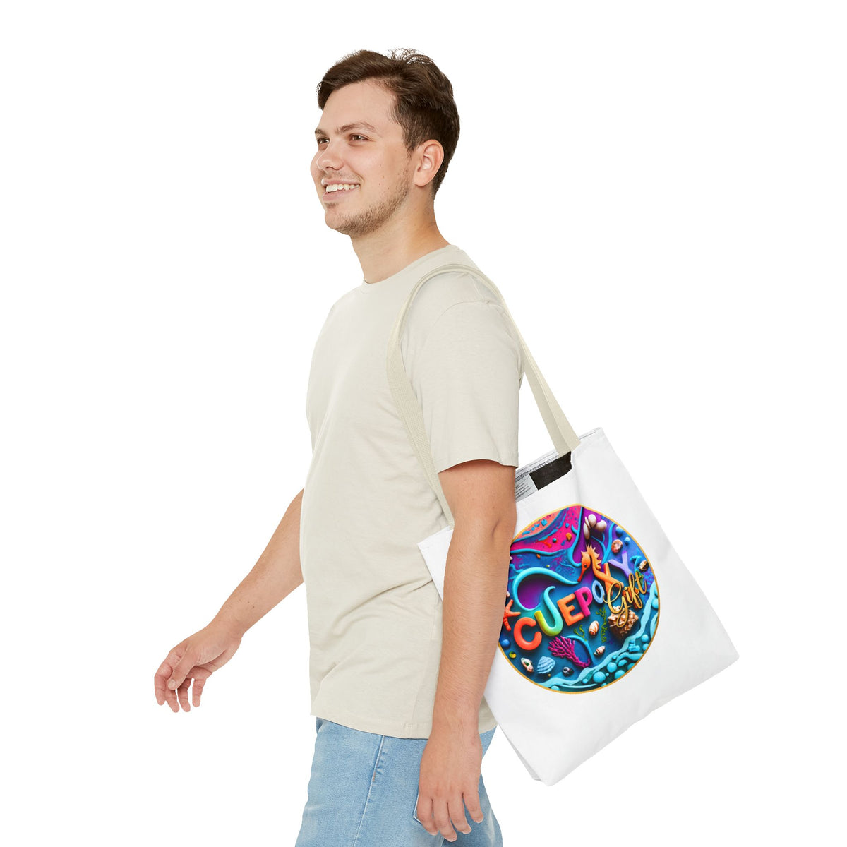 Ocean Art All-Over Print Tote Bag – CuepoxyGift Beach Design | 3 Sizes