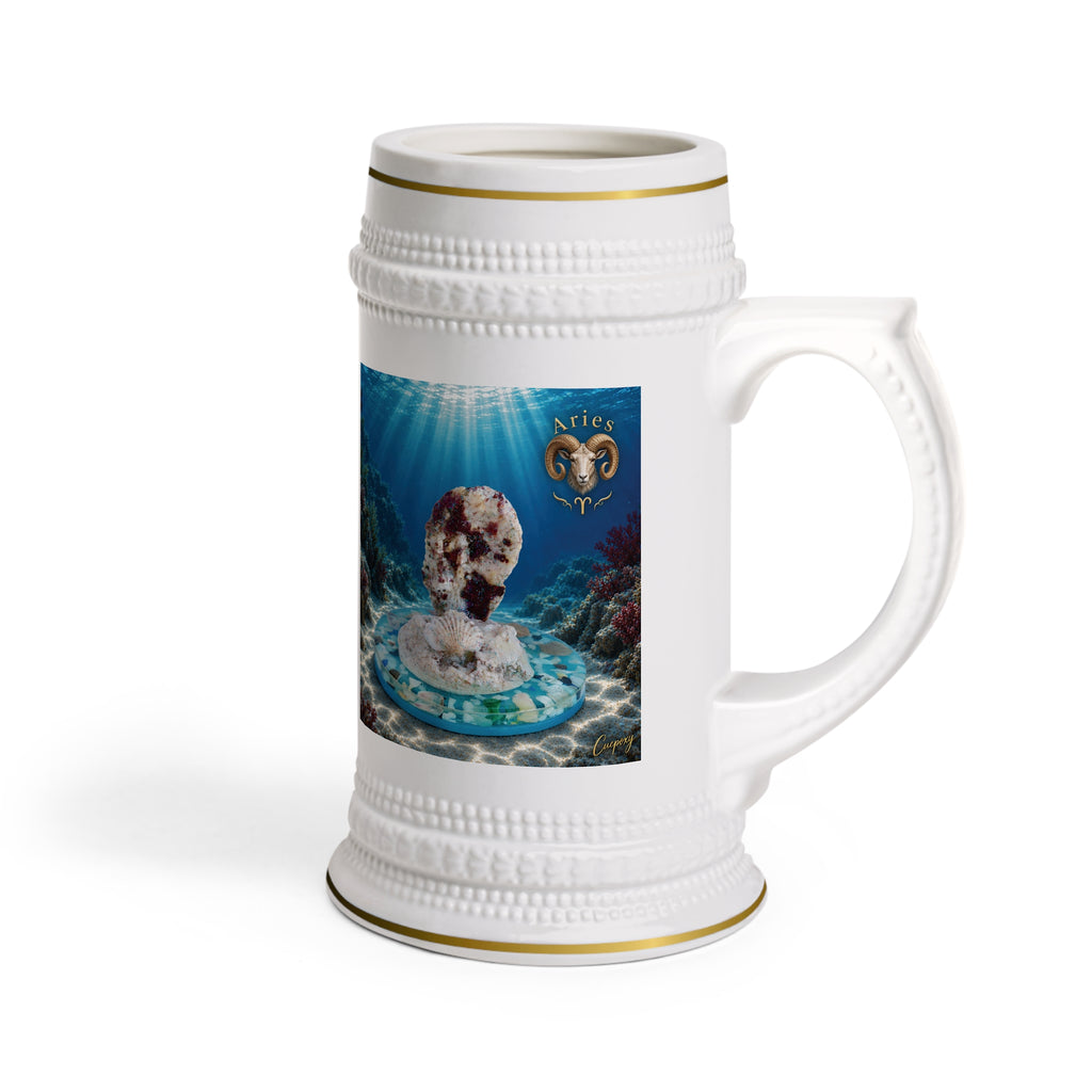 Aries Zodiac Beer Stein – A Spark Beneath the Waves | 22 oz